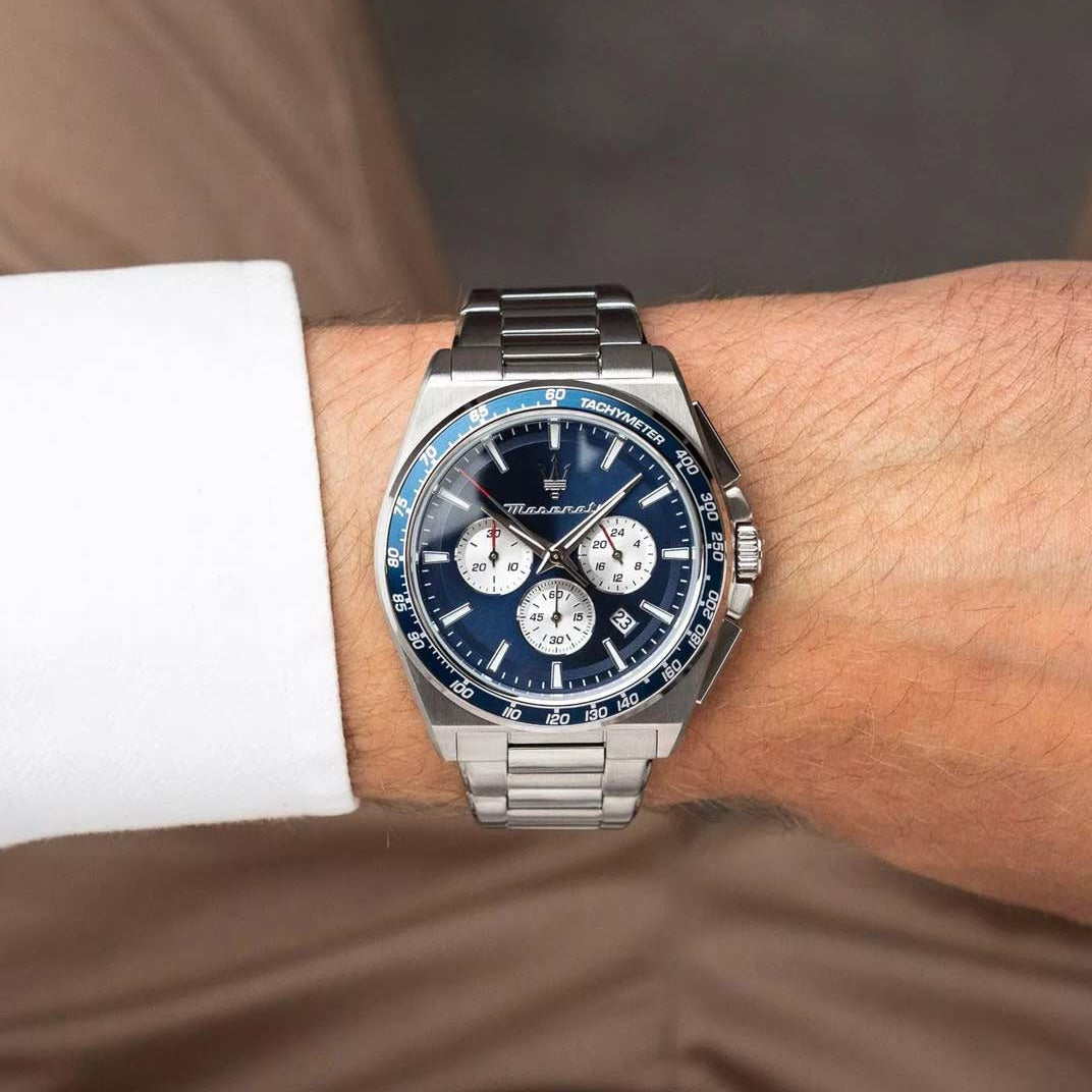 Maserati Velocità Chronograph Blue Dial Silver Steel Strap Watch for Men - R8873652005