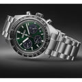 Seiko Prospex Speedtimer Solar Chronograph Green Dial Silver Steel Strap Watch for Men - SSC933