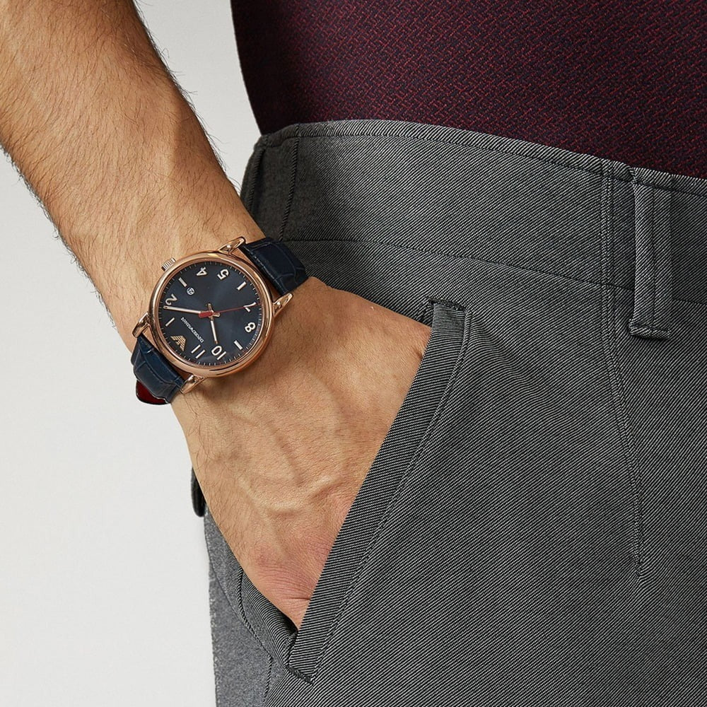 Emporio Armani Luigi Blue Dial Blue Leather Strap Watch for Men - AR11135
