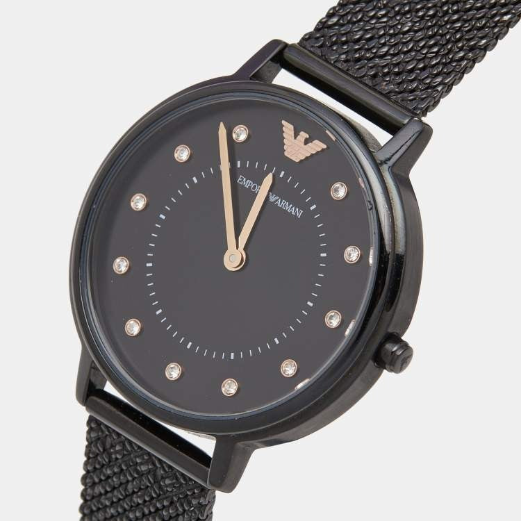 Emporio Armani Kappa Black Dial Black Mesh Strap Watch for Women - AR11252