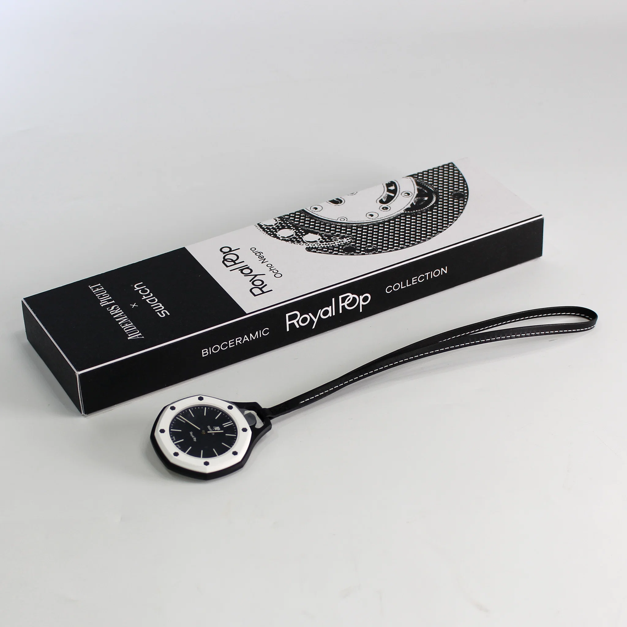 Swatch x AP Royal Pop Black Dial Black Leather Lanyard Watch for Men - Ocho Negro