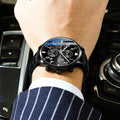 Hugo Boss Aeroliner Chronograph Black Dial Black Leather Strap Watch for Men - 1512567