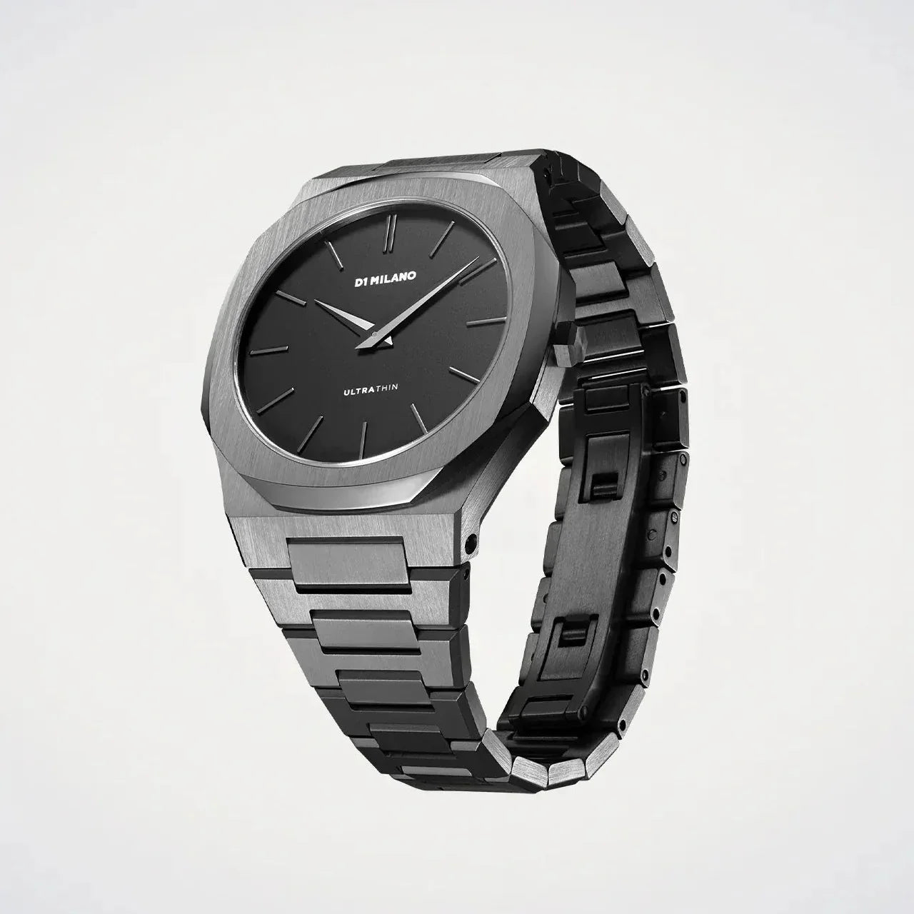 D1 Milano Ultra Thin Black Dial Gray Steel Strap Watch for Men - D1-UTBJ15