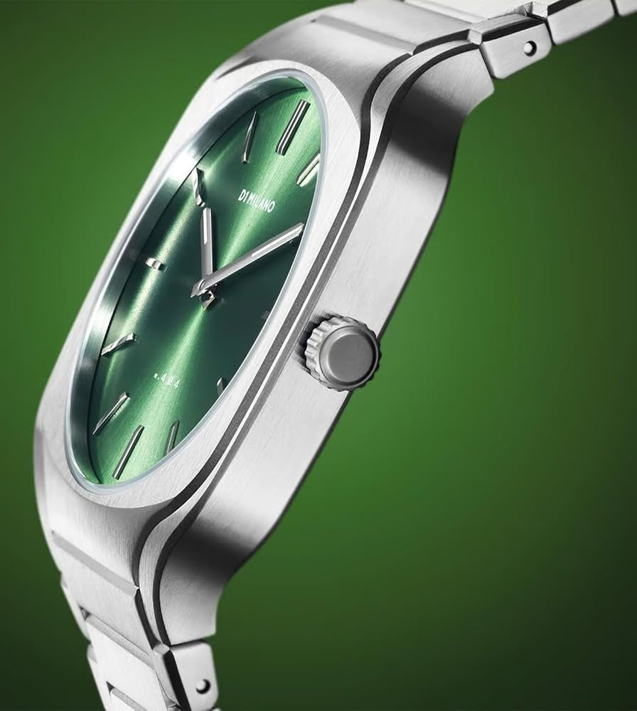 D1 Milano Square Eden Green Dial Silver Steel Strap Watch for Men - D1-SQBJ06