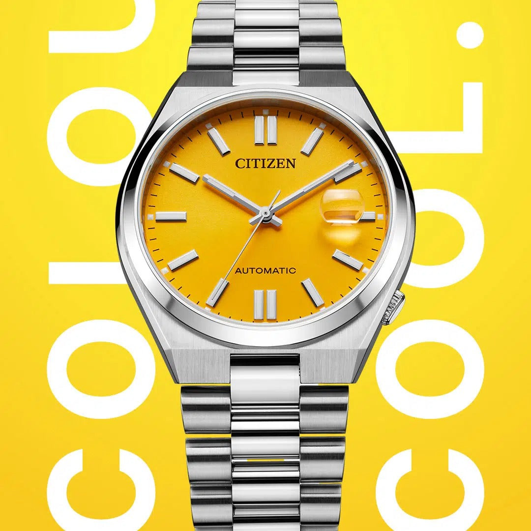Citizen Tsuyosa Automatic Yellow Dial Silver Steel Strap Watch for Men - NJ0150-56Z