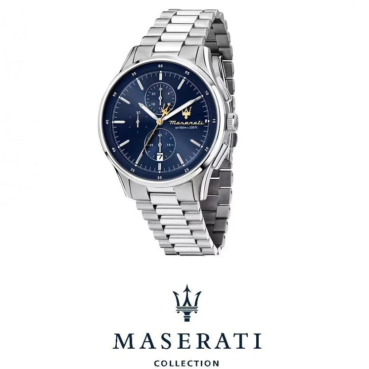 Maserati Sorpasso Chronograph Blue Dial Silver Steel Strap Watch for Men - R8873624004