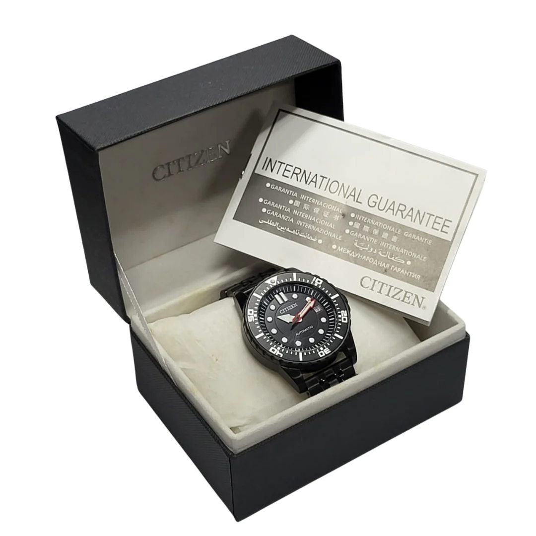 Citizen Mechanical Automatic Black Dial Black Rubber Strap Watch for Men - NJ0125-11E