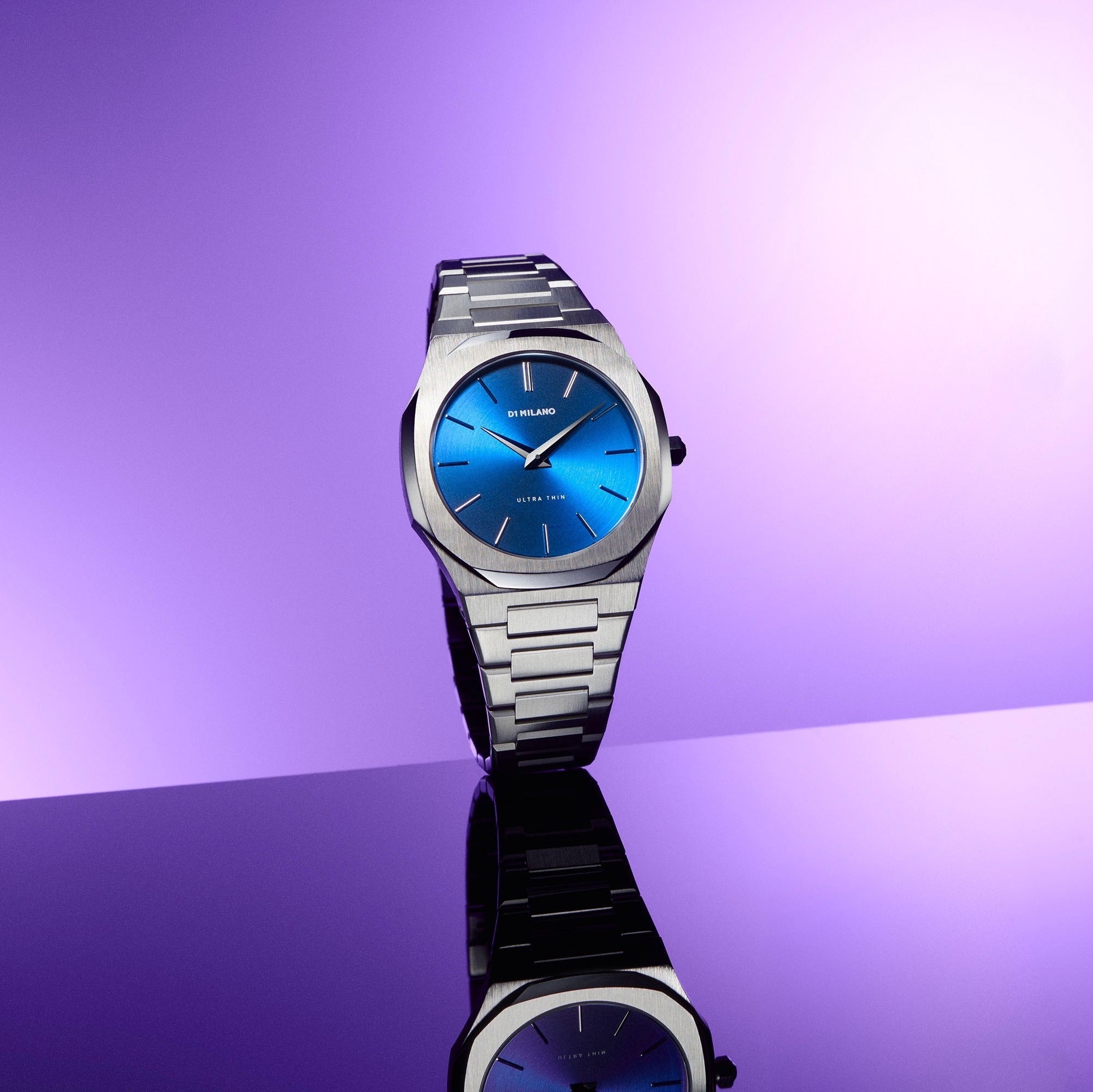 D1 Milano Ultra Thin Blue Dial Silver Steel Strap Watch for Men - D1-UTBJ09