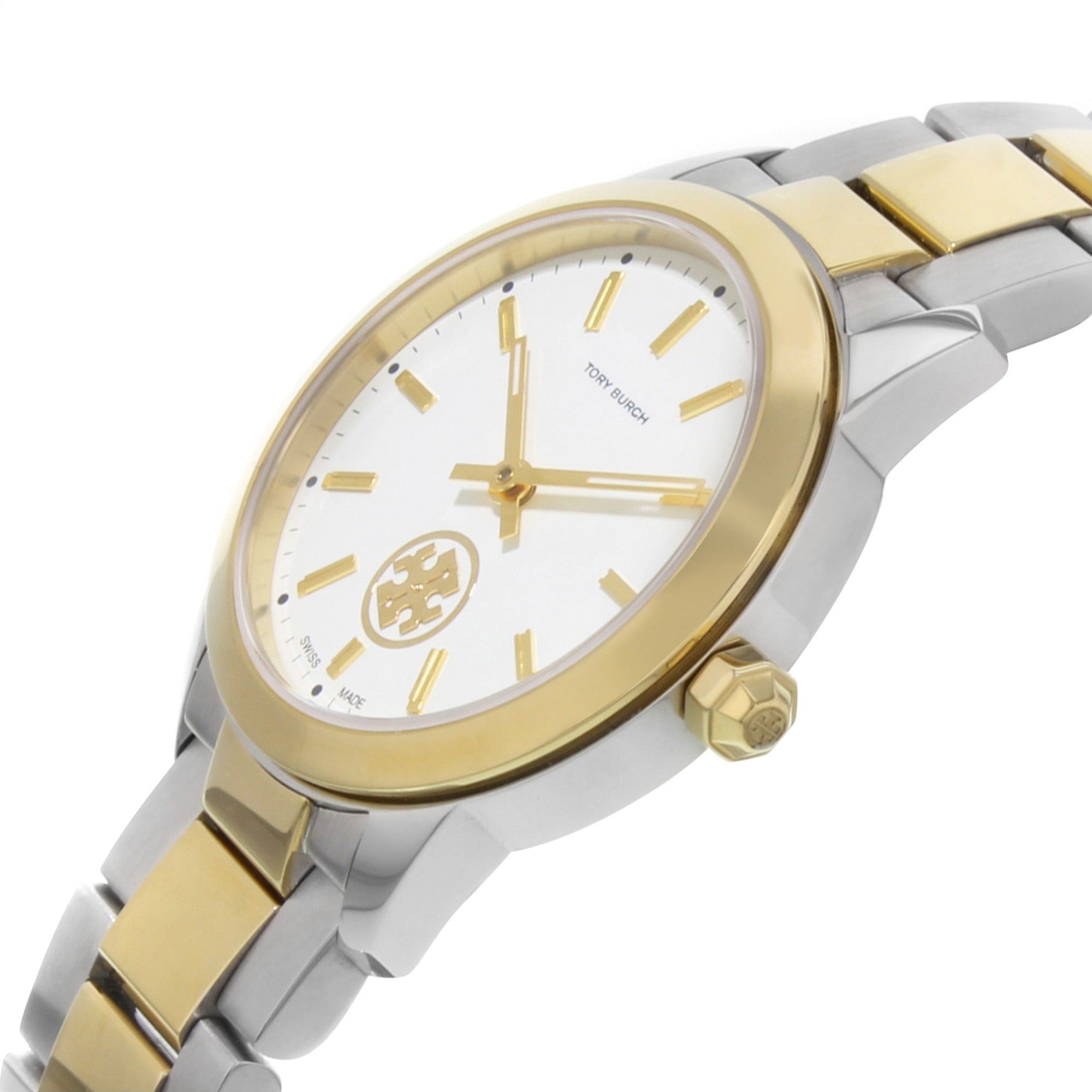 Tory Burch Collins White Dial Two Tone Steel Strap Watch for Women - TBW1306