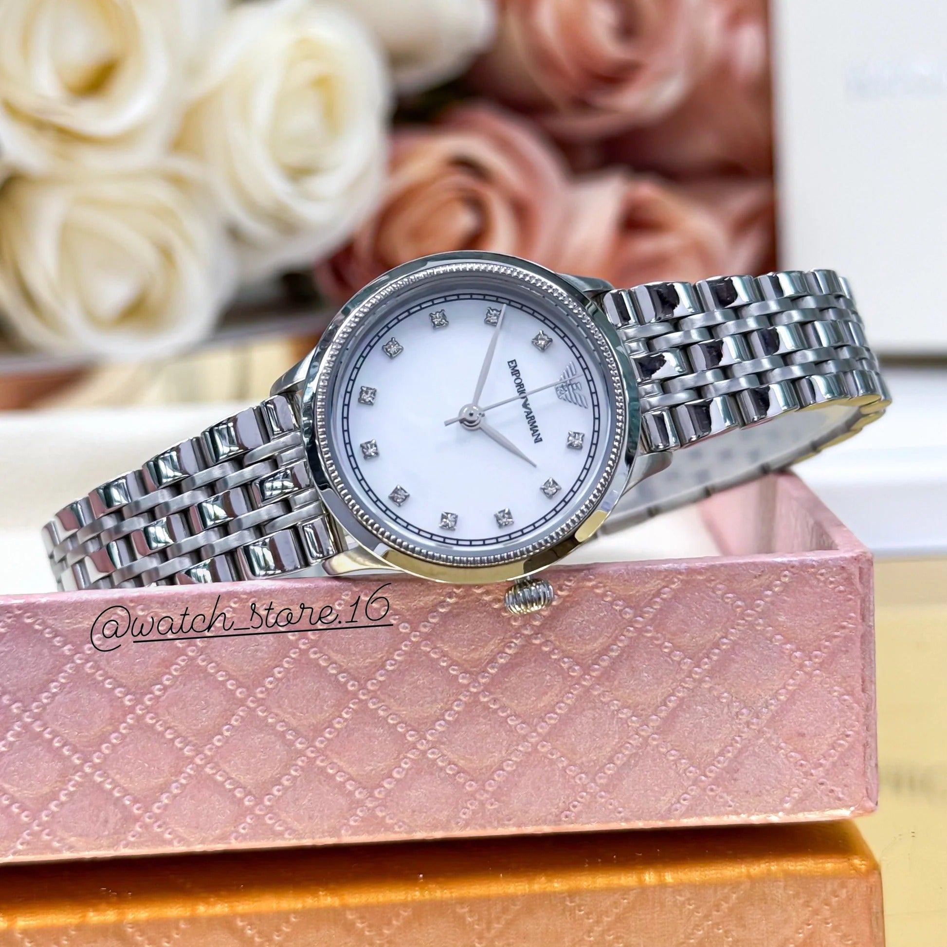 Emporio Armani Alpha Mother of Pearl Dial Silver Steel Strap Watch for Women - AR1803