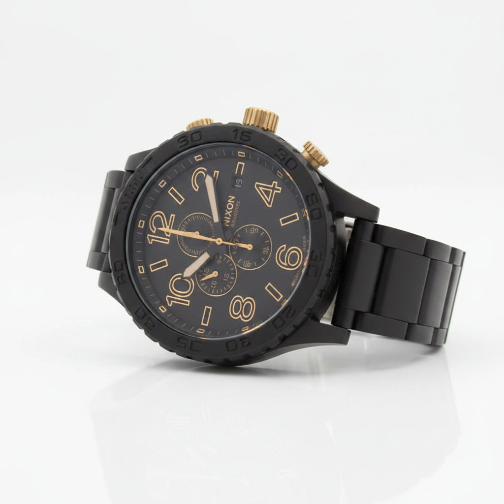 Nixon 51-30 Chronograph Black Dial Black Steel Strap Watch for Men - A083-1041