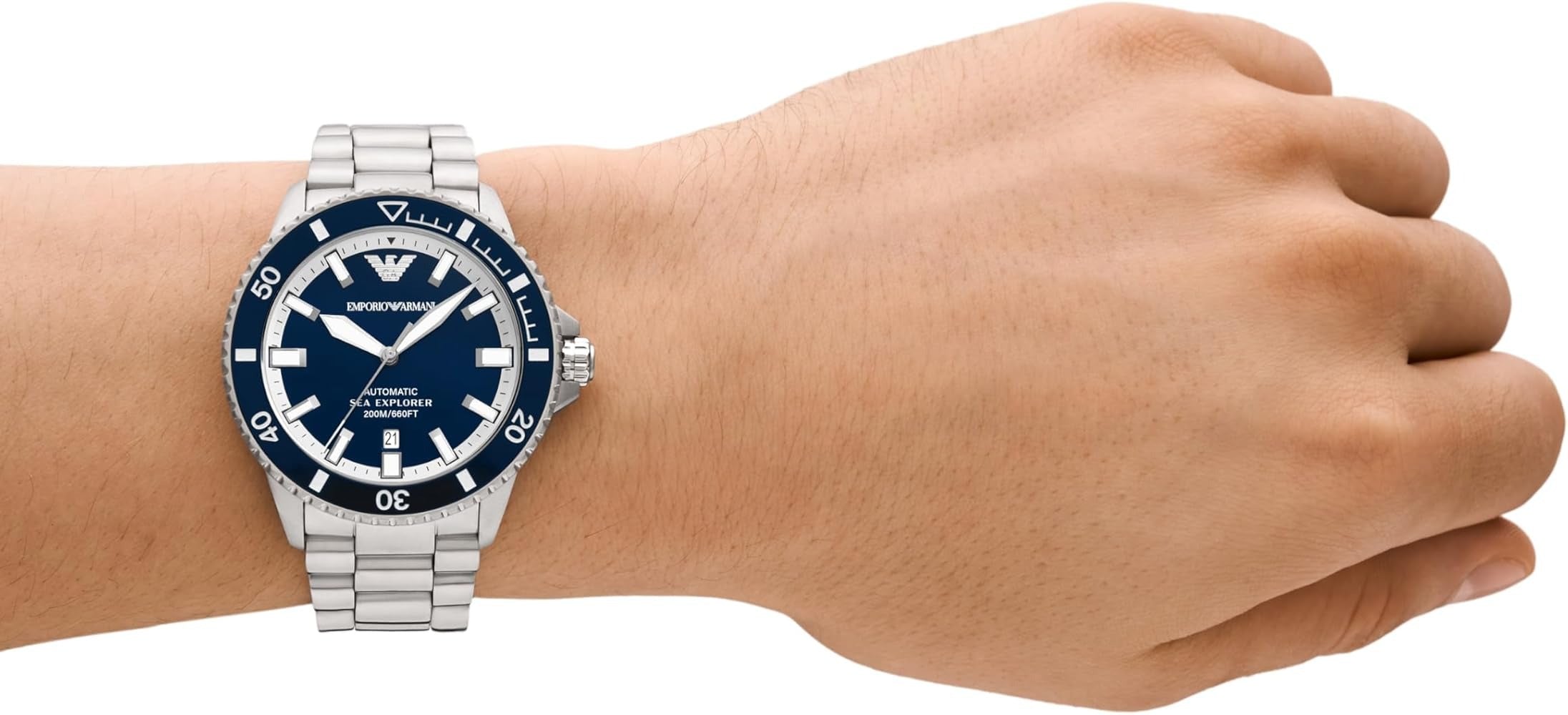 Emporio Armani cBlue Dial Silver Steel Strap Watch for Men - AR60079