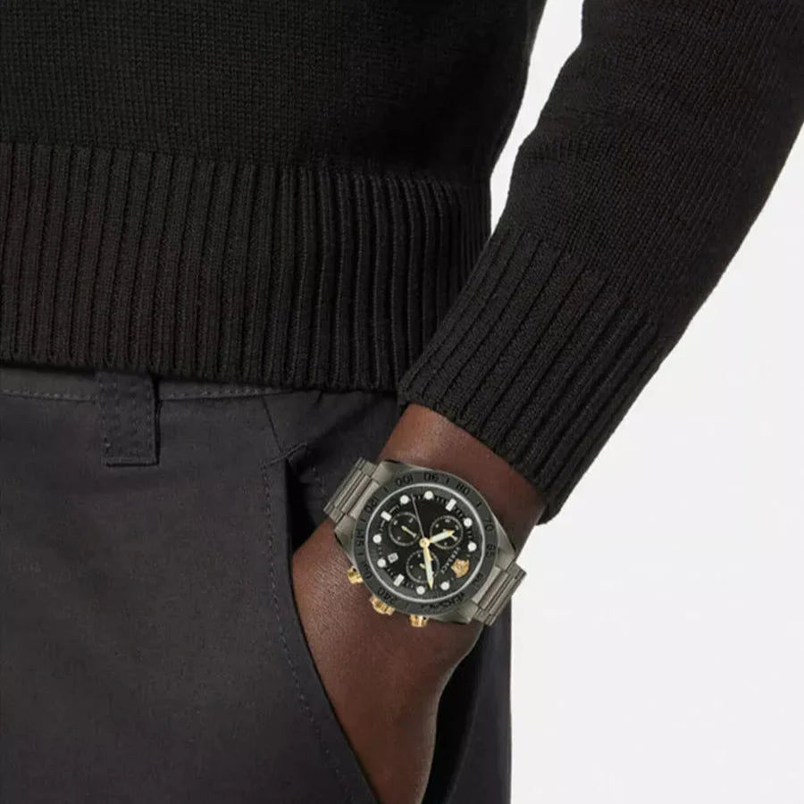 Versace Greca Dome Chronograph Black Dial Grey Steel Strap Watch for Men - VE6K00623