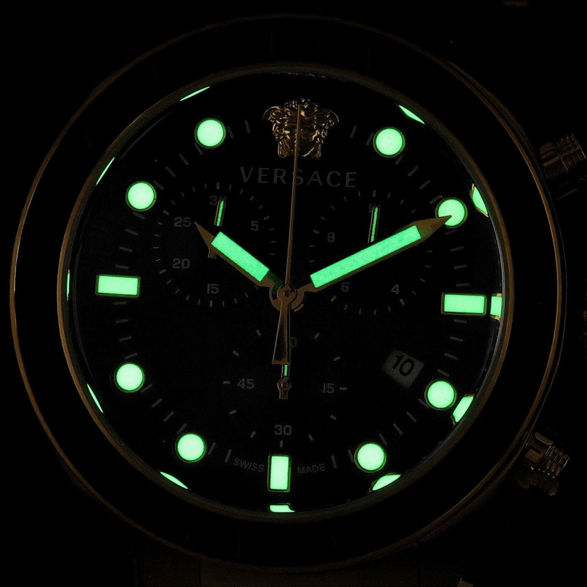 Versace Greca Dome Chronograph Black Dial Gold Steel Strap Watch for Men - VE6K00523