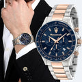 Maserati SFIDA Chronograph Blue Dial Two Tone Steel Strap Watch for Men - R8873640022