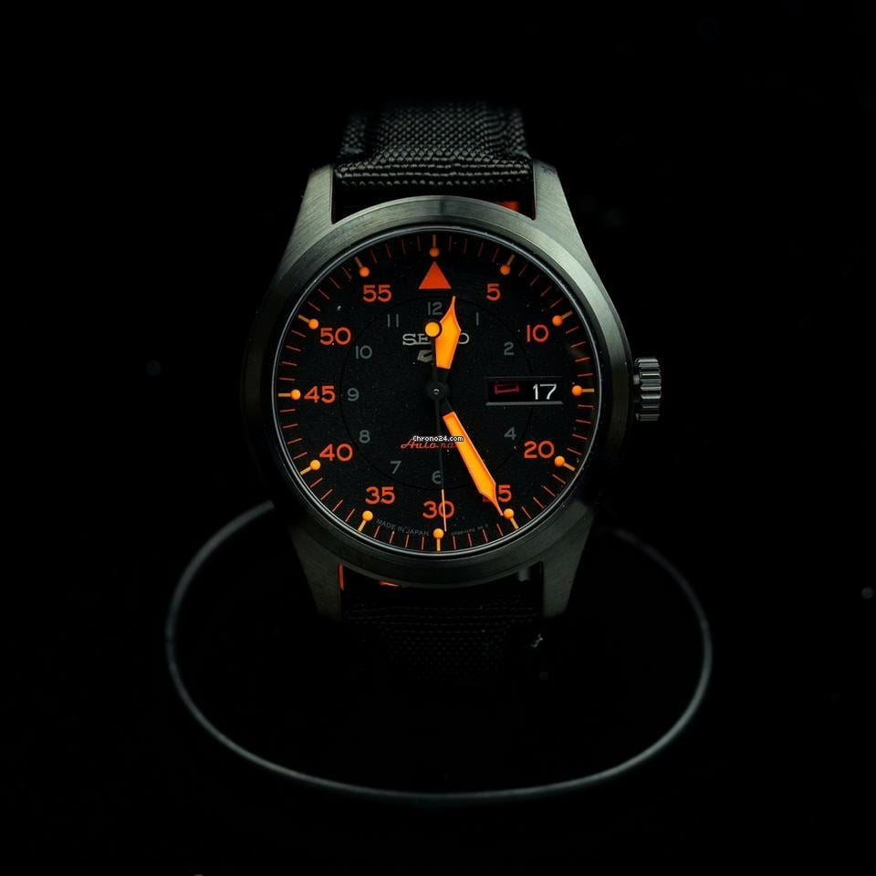 Seiko 5 Sports Flieger Pilot Automatic Black Dial Black Nylon Strap Watch for Men - SRPH33K1