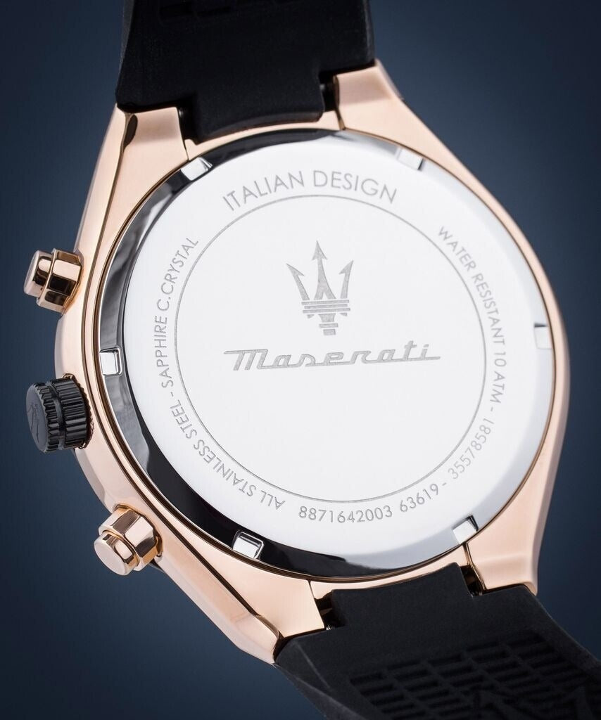 Maserati Stile Skeleton Chronograph Black Dial Black Silicone Strap Watch for Men - R8871642003