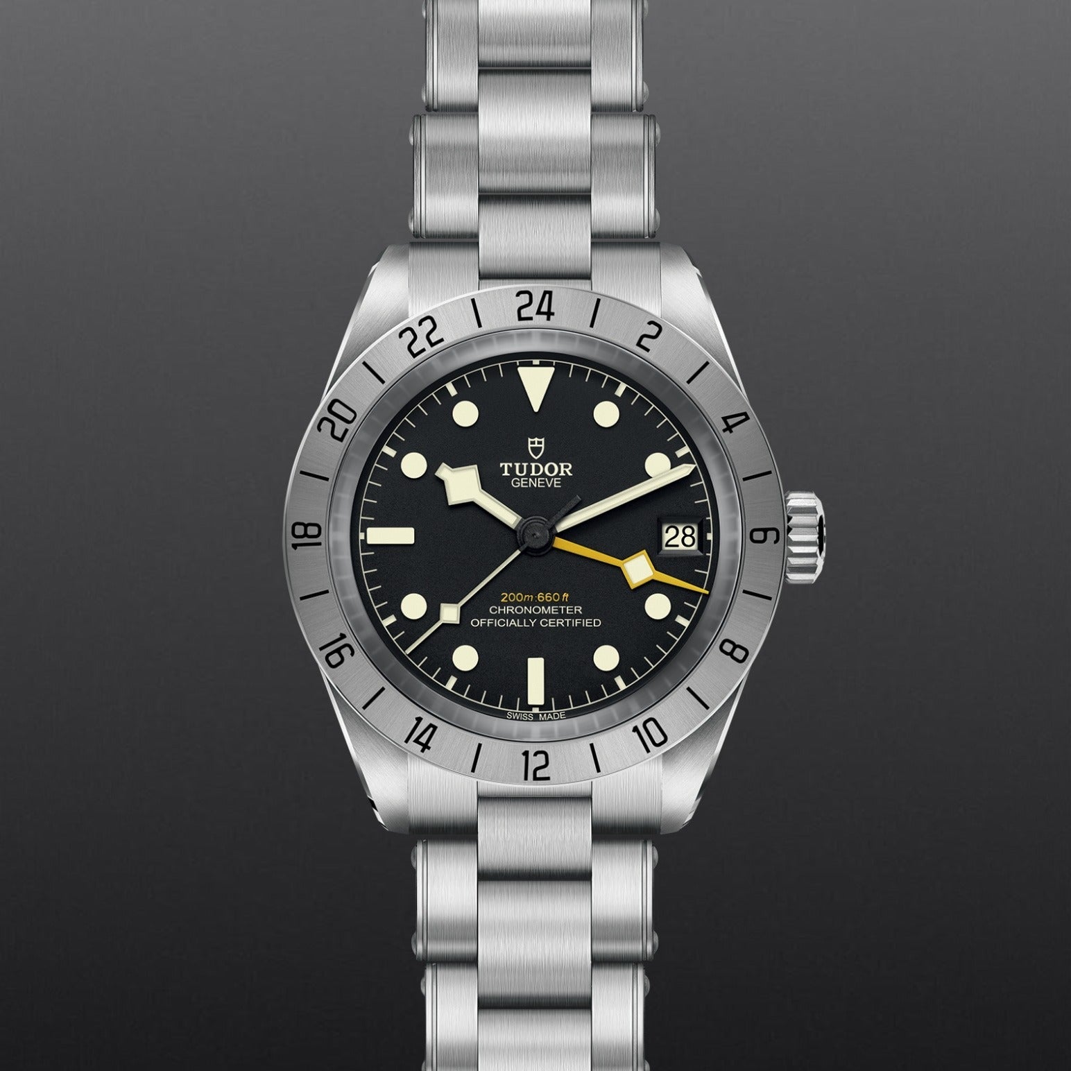 Tudor Black Bay Pro Black Dial Silver Steel Strap Watch for Men - M79470-0001