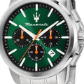 Maserati Successo Chronograph Green Dial Silver Steel Strap Watch for Men - R8873621043