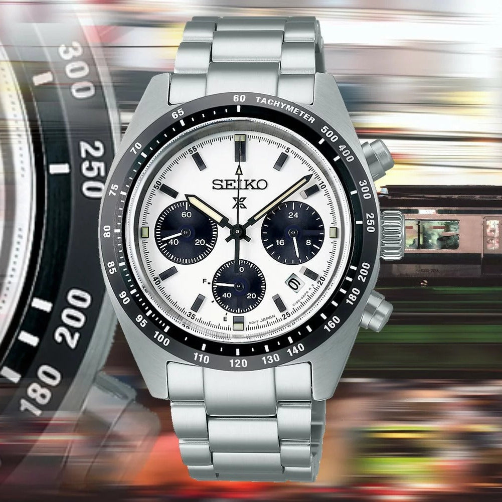 Seiko Prospex Speedtimer Solar Chronograph White Dial Silver Steel Strap Watch for Men - SSC813