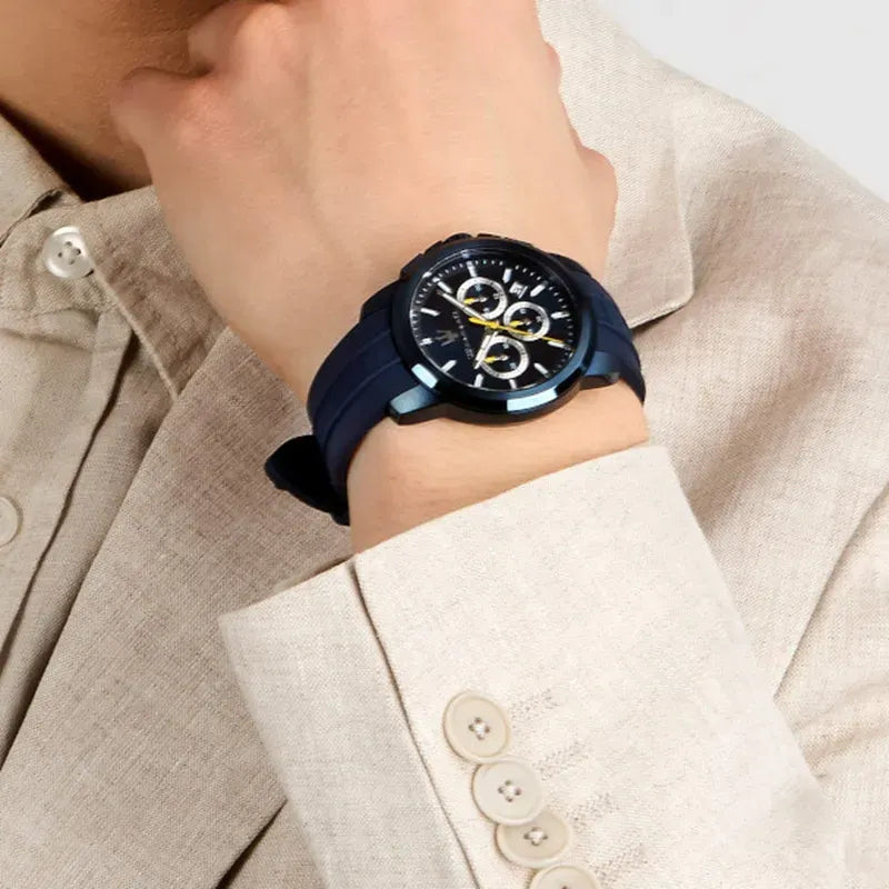 Maserati Successo Chronograph Blue Dial Blue Rubber Strap Watch for Men - R8871621044