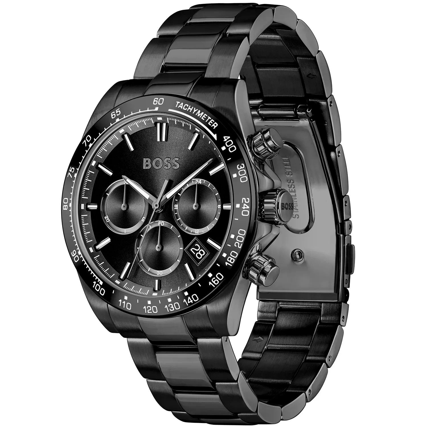 Hugo Boss Hero 2.0 Chronograph Black Dial Black Steel Strap Watch for Men - 1514271