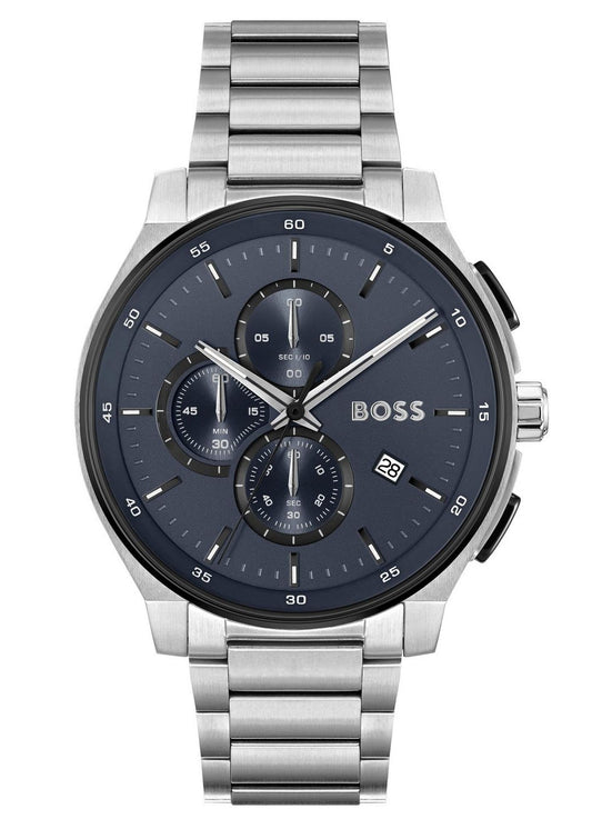 Hugo Boss Peak 2.0 Chronograph Blue Dial SIlver Steel Strap Watch for Men - 1514189