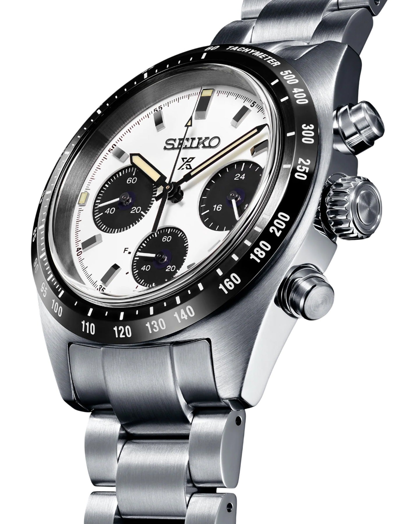 Seiko Prospex Speedtimer Solar Chronograph White Dial Silver Steel Strap Watch for Men - SSC813