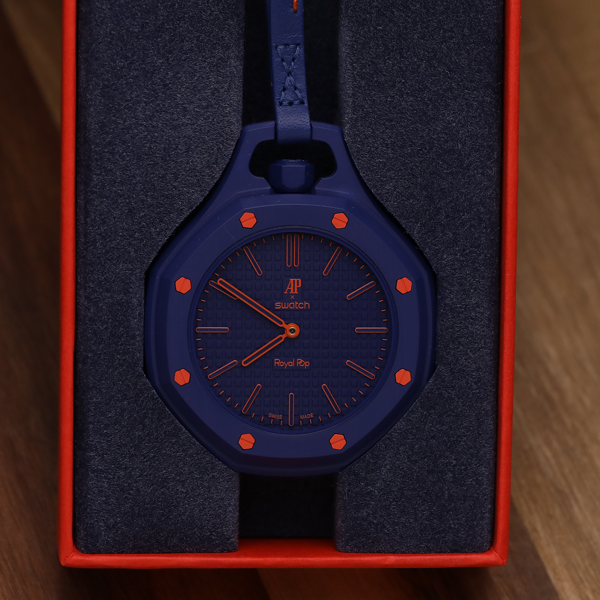 Swatch x AP Royal Pop Blue Dial Blue Leather Lanyard Watch for Men - Orenji Hachi