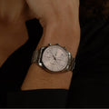 Hugo Boss Grand Tour Chronograph Pink Mother of Pearl Dial Silver Steel Strap Watch for Women - 1502765