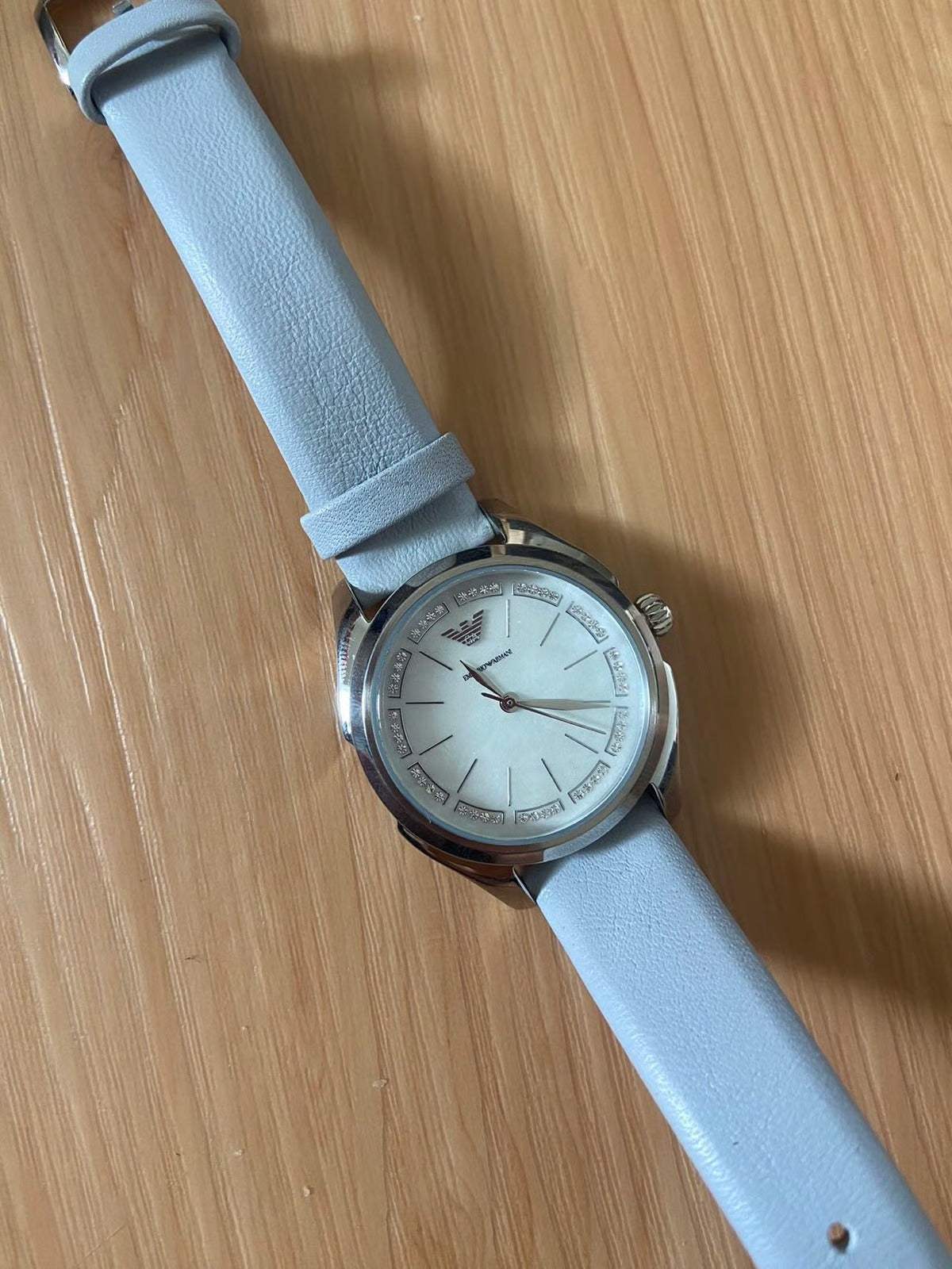 Emporio Armani Valeria Mother of Pearl Dial Blue Leather Strap Watch for Women - AR11032