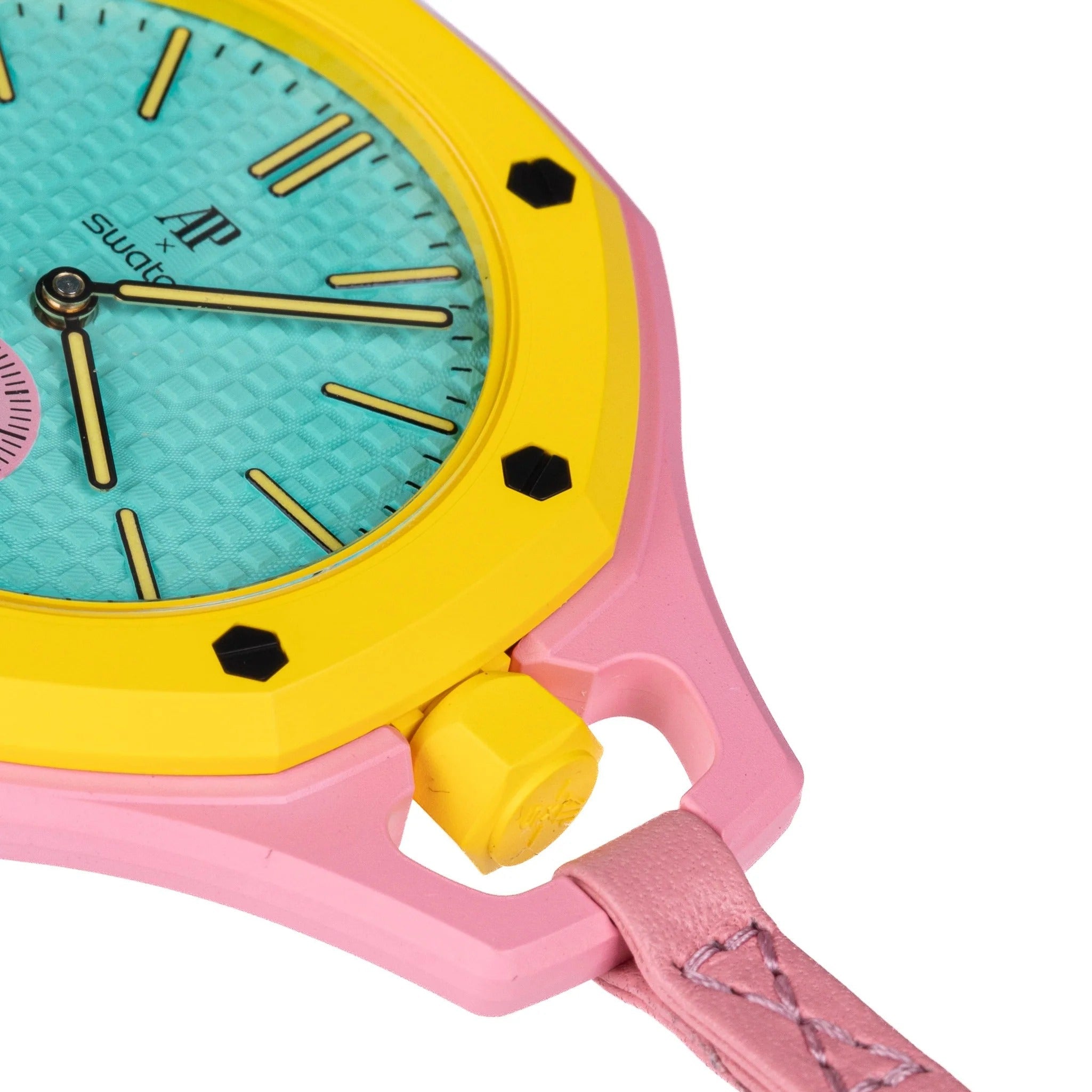 Swatch x AP Royal Pop Blue Dial Pink Leather lanyard Watch for Women - Otg Roz