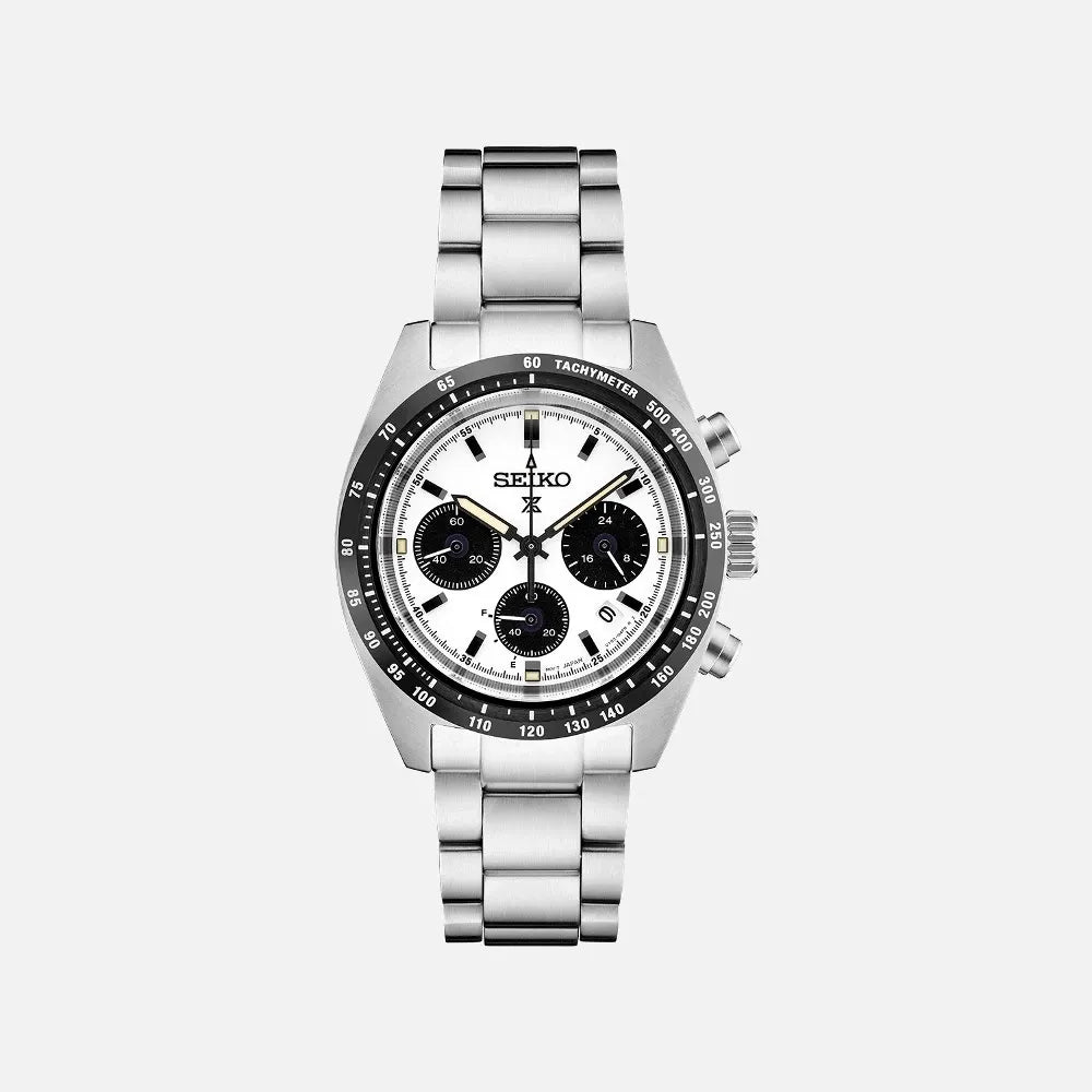 Seiko Prospex Speedtimer Solar Chronograph White Dial Silver Steel Strap Watch for Men - SSC813