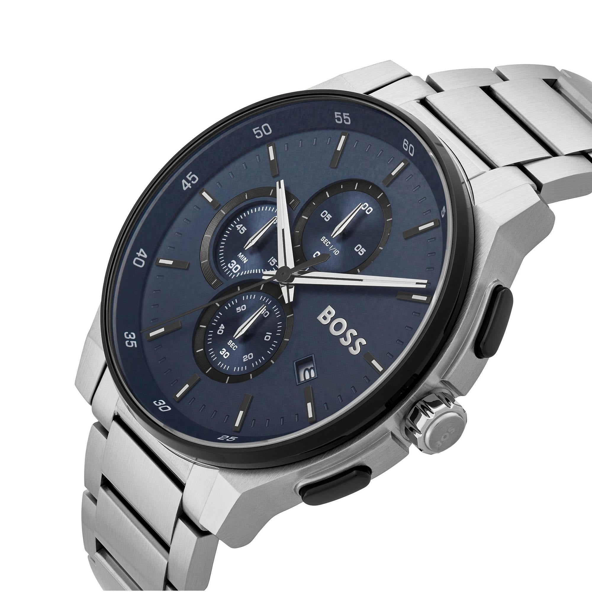 Hugo Boss Peak 2.0 Chronograph Blue Dial SIlver Steel Strap Watch for Men - 1514189