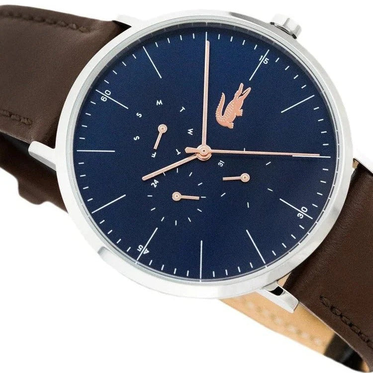 Lacoste Moon Multifunction Blue Dial Brown Leather Strap Watch for Men - 2010976