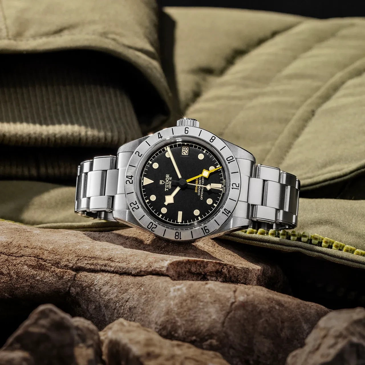 Tudor Black Bay Pro Black Dial Silver Steel Strap Watch for Men - M79470-0001