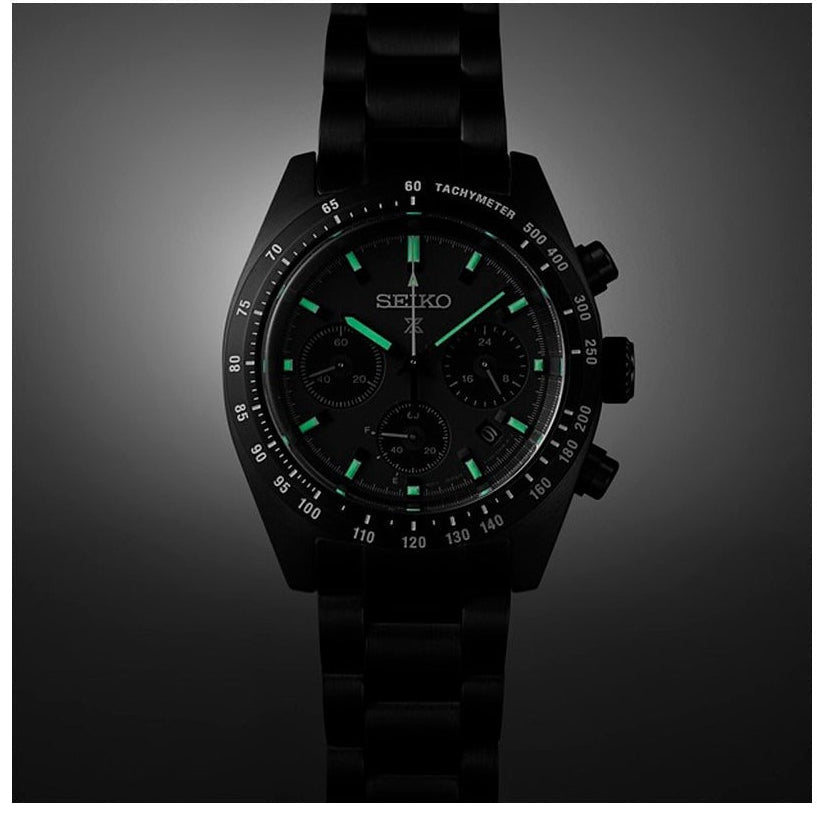 Seiko Prospex Speedtimer The Black Series Limited Edition Black Dial Black Steel Strap Watch for Men - SSC917