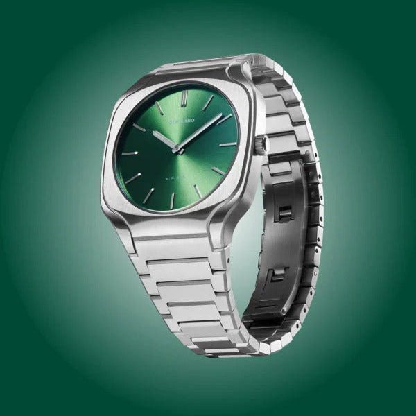 D1 Milano Square Eden Green Dial Silver Steel Strap Watch for Men - D1-SQBJ06