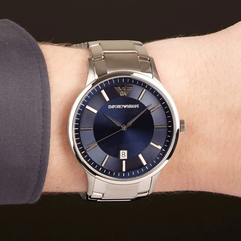 Emporio Armani Renato Blue Dial Silver Steel Strap Watch for Men - AR11180