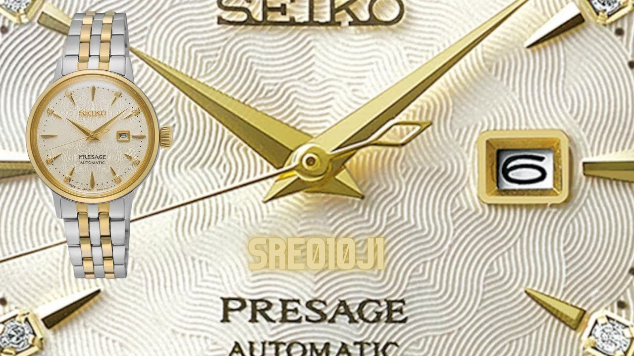 Seiko Presage Cocktail Time Automatic Diamonds White Dial Two Tone Steel Strap Watch for Women - SRE010J1