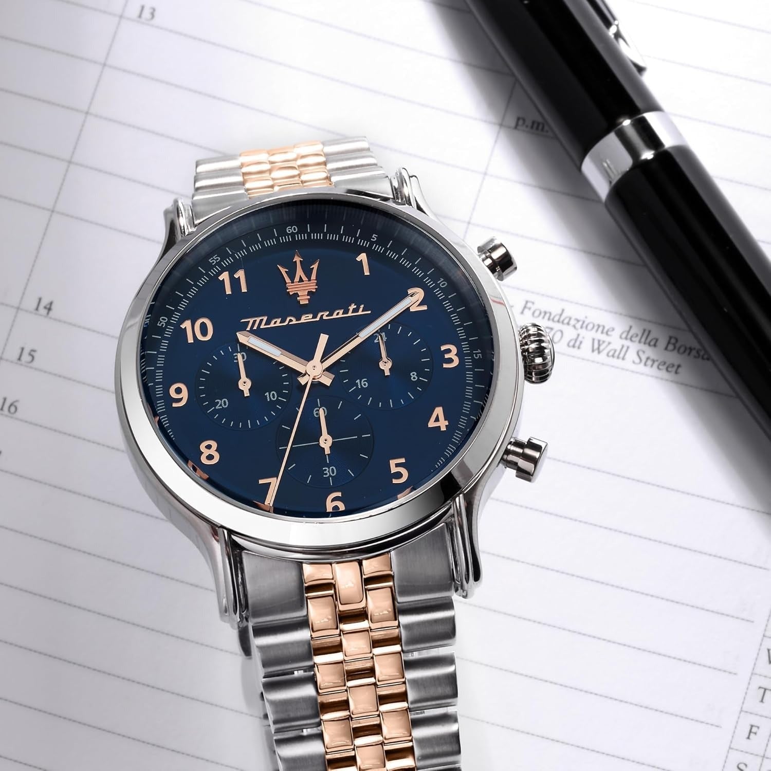 Maserati Epoca Limited Edition Chronograph Blue Dial Two Tone Steel Strap Watch for Men - R8873618021