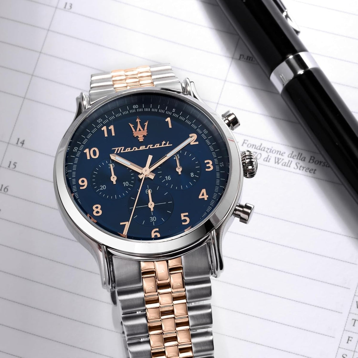 Maserati Epoca Limited Edition Chronograph Blue Dial Two Tone Steel Strap Watch for Men - R8873618021