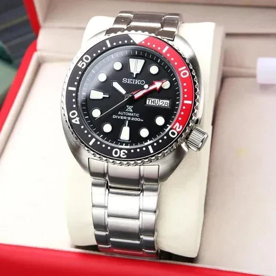 Seiko Prospex Sea Turtle Automatic Black Dial Silver Steel Strap Watch for Men - SRP789K1