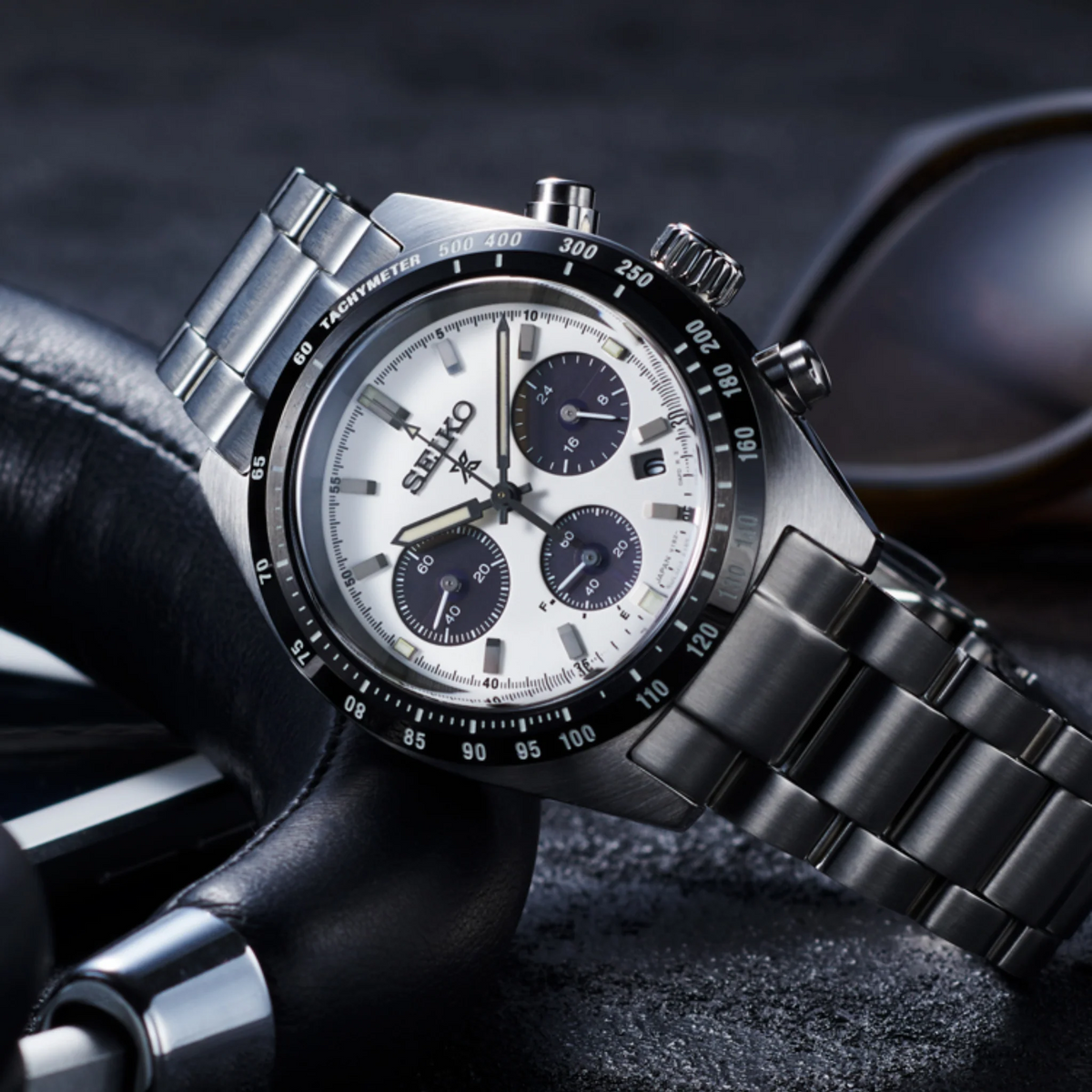 Seiko Prospex Speedtimer Solar Chronograph White Dial Silver Steel Strap Watch for Men - SSC813