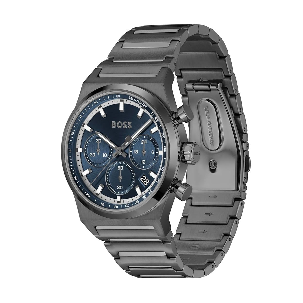 Hugo Boss Candor Chronograph Blue Dial Grey Steel Strap Watch for Men - 1514223