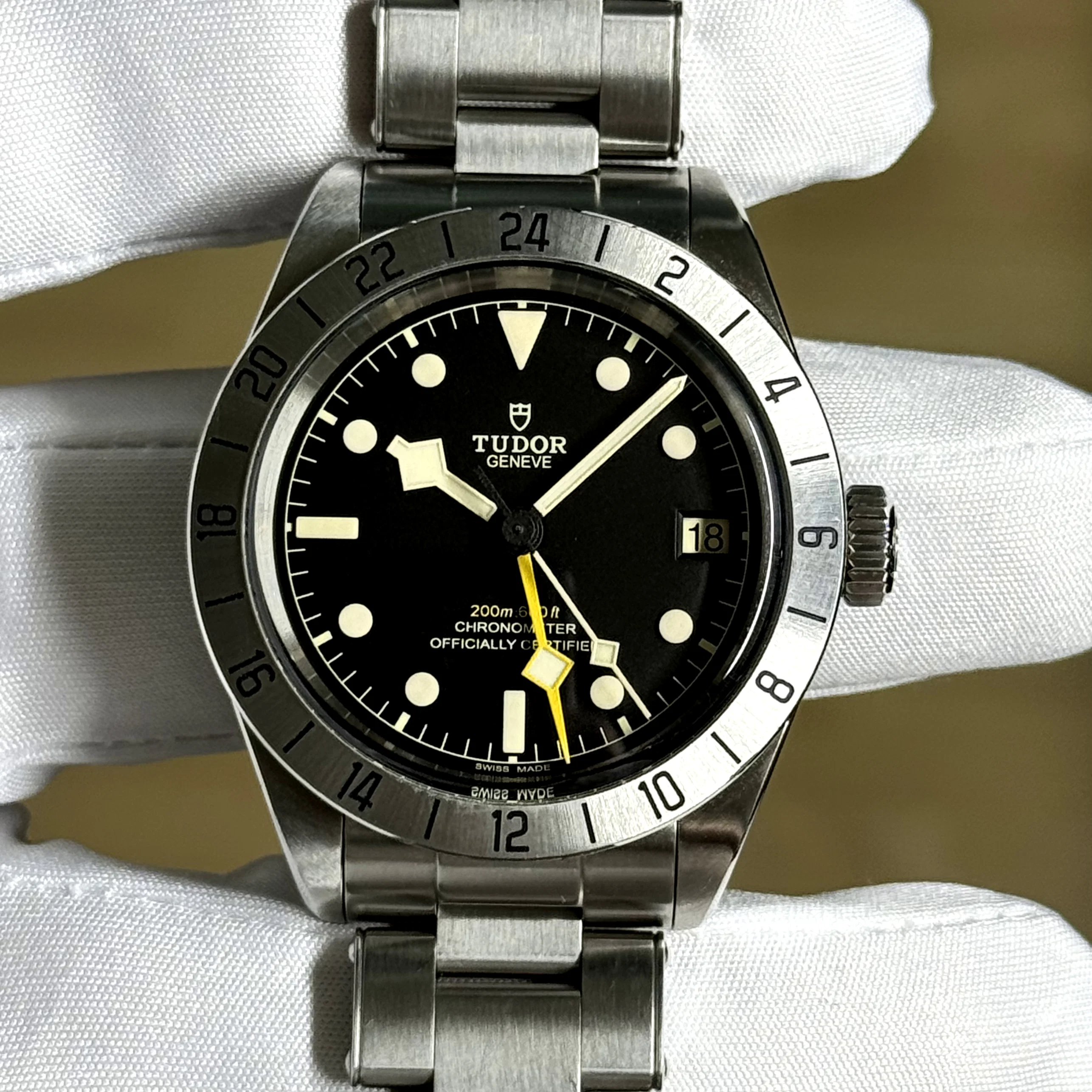 Tudor Black Bay Pro Black Dial Silver Steel Strap Watch for Men - M79470-0001