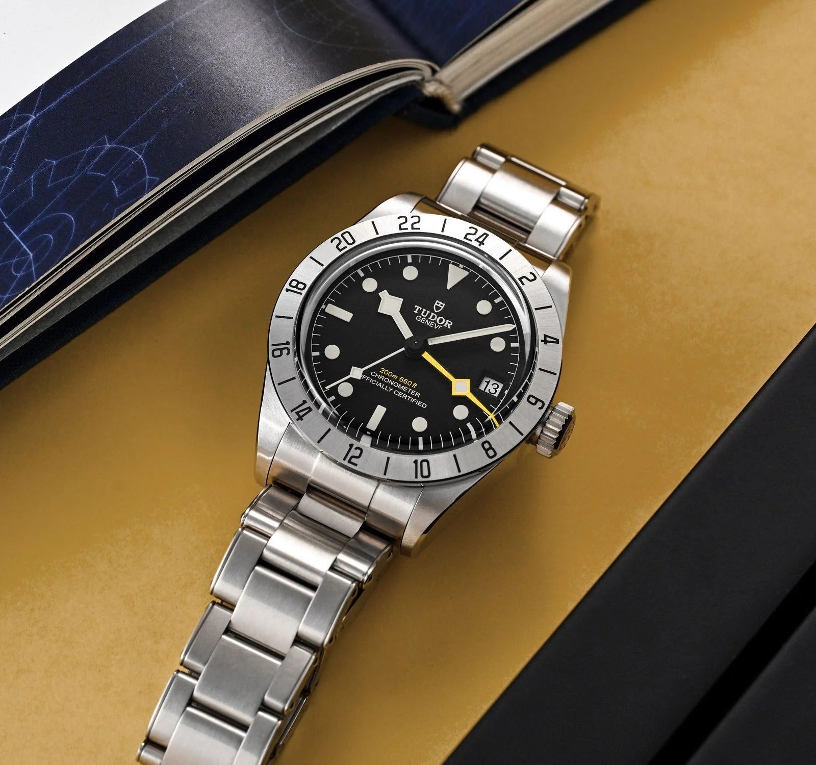 Tudor Black Bay Pro Black Dial Silver Steel Strap Watch for Men - M79470-0001
