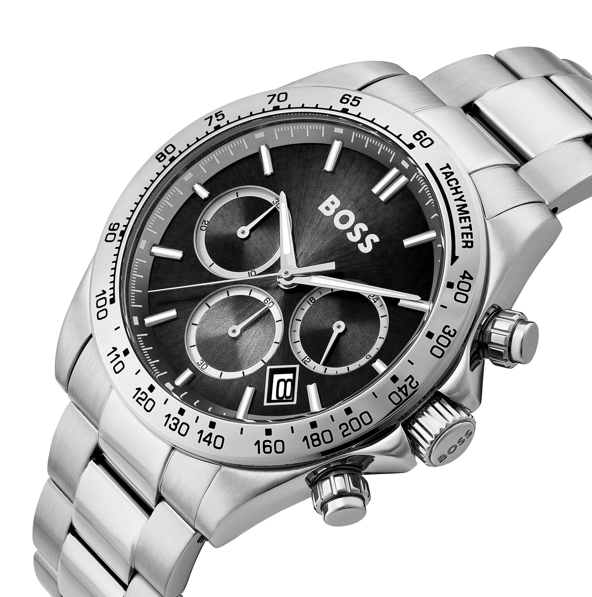 Hugo Boss Hero 2.0 Chronograph Black Dial Silver Steel Strap Watch for Men - 1514267