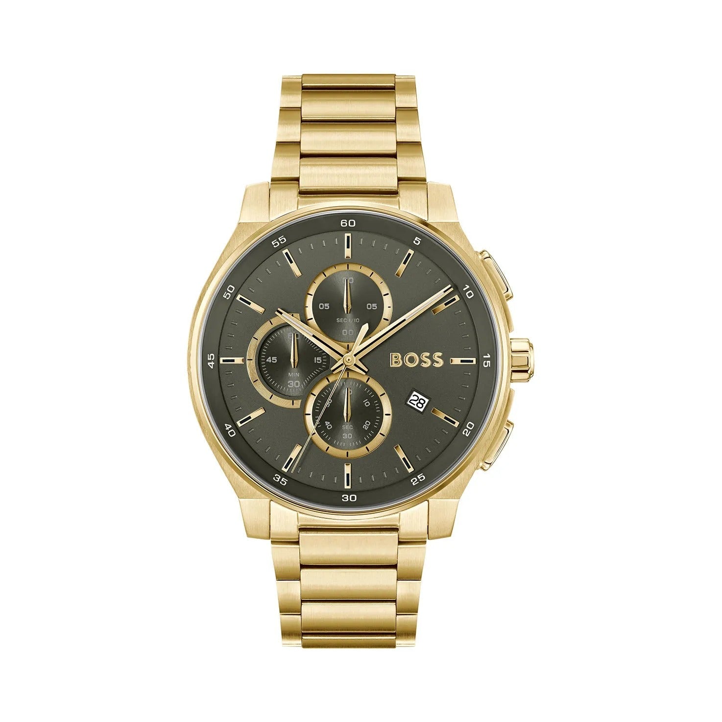 Hugo Boss Peak Chronograph Olive Green Dial Gold Steel Strap Watch for Men - 1514190