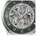 Hugo Boss Principle Skeleton Green Dial Silver Steel Strap Watch for Men - 1514236